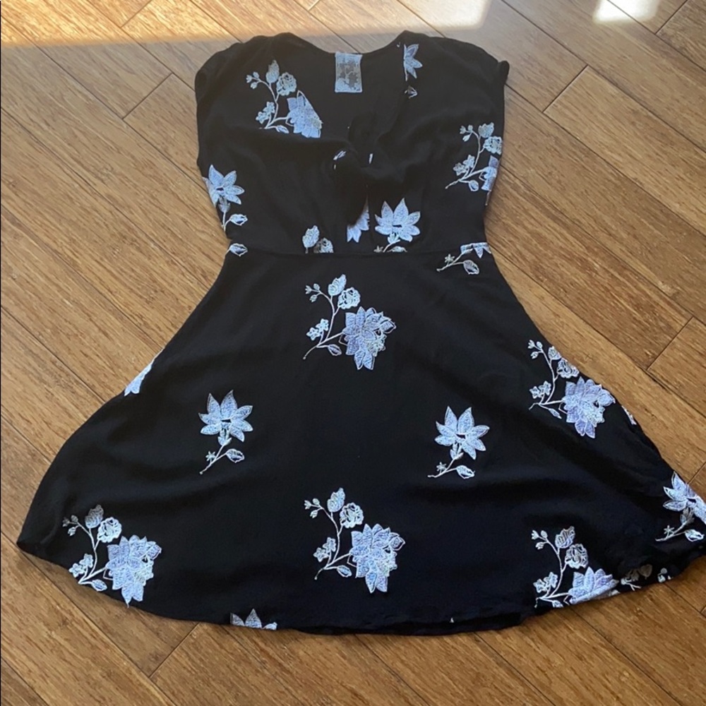 Black and White Floral A-Line Sun Dress